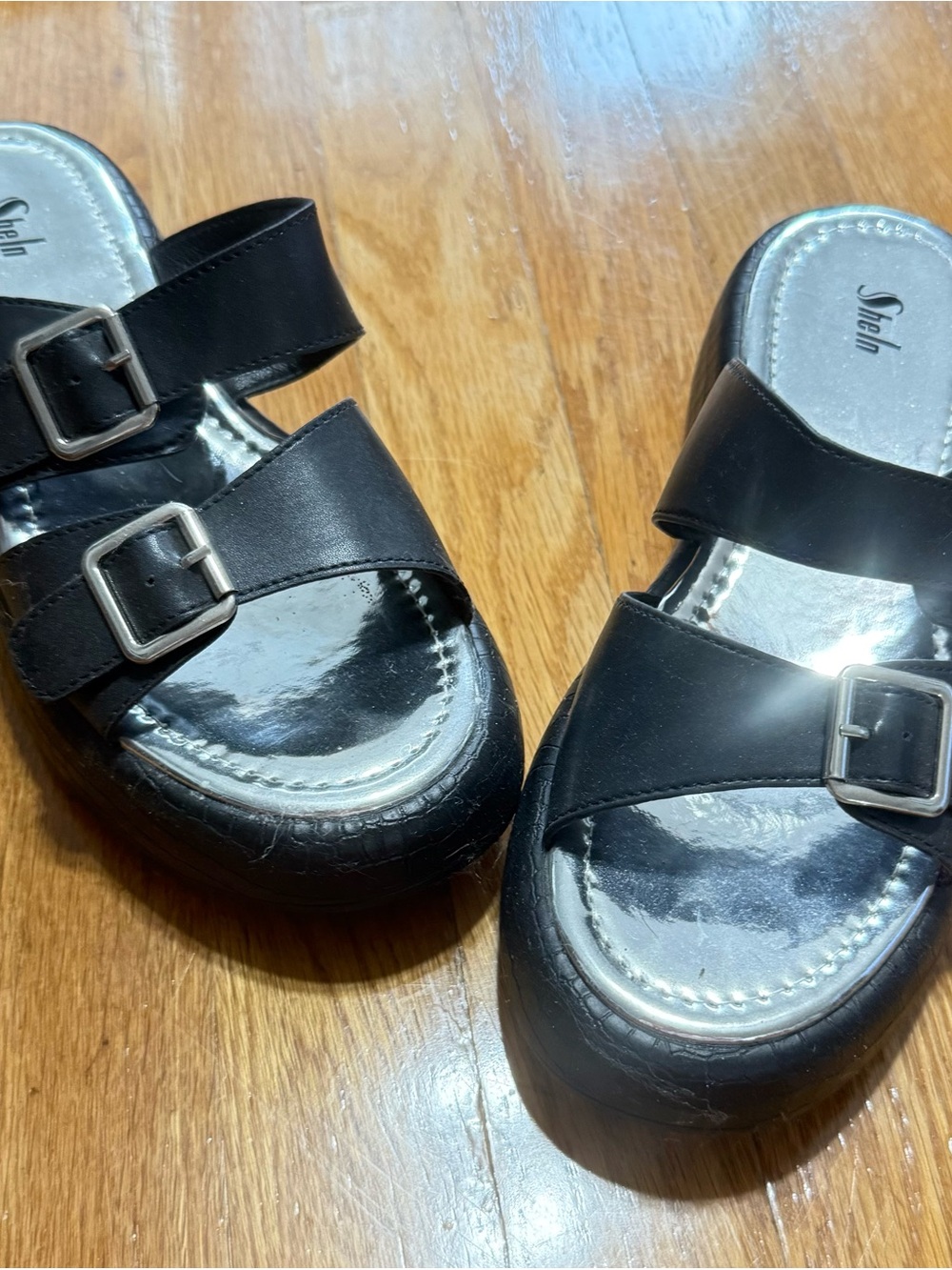 Black platform slide in / slip on sandals heels (size 6)